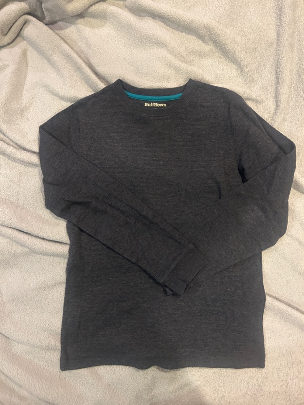 Ruff Hewn Dark Gray Long Sleeve Shirt with Teal Neck Trim
